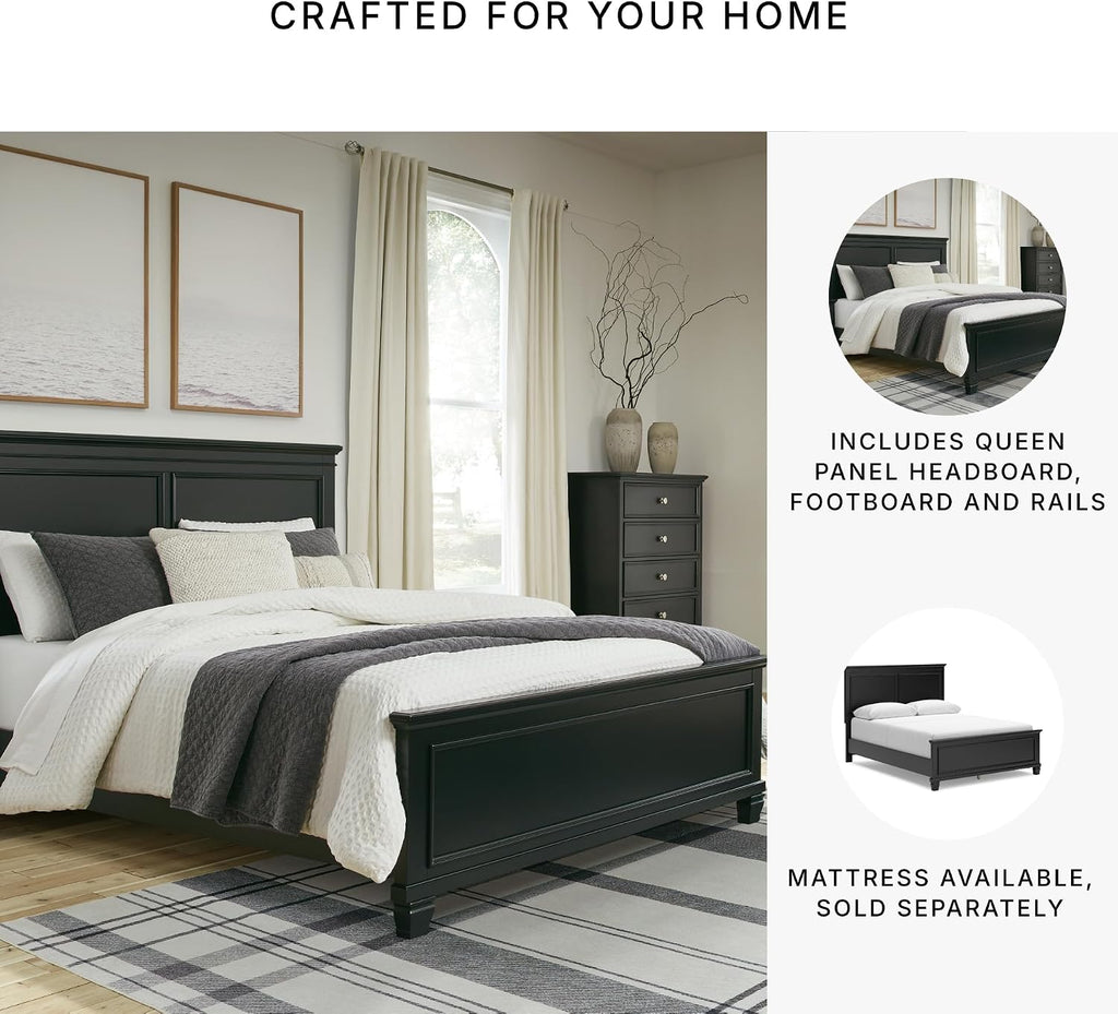 Signature Design by Ashley Lanolee Transitional Queen Panel Bed with Tapered Feet, Foundation or Box Spring Needed, Black