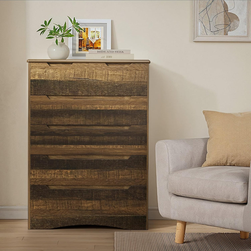 Gizoon 6 Drawer Dresser, Chest of Drawers with Large Storage, Light Brown Dressers for Bedroom, Tall Dresser and Organizer with Anti-Tripping, Wooden Cabinet for Office, Living Room, Entryway