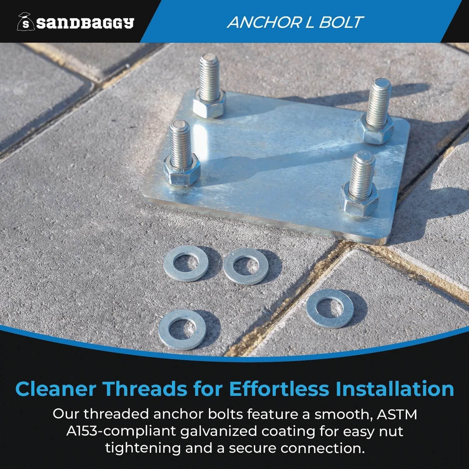 Sandbaggy 5/8' X 8' Threaded Concrete Anchor L-Bolts (Nuts & Washers Included) - Hot Dipped Galvanized - Sill Plate, Base Plate, Masonry, Wood, Cement Anchors, J Bolt (75, 5/8' x 8')
