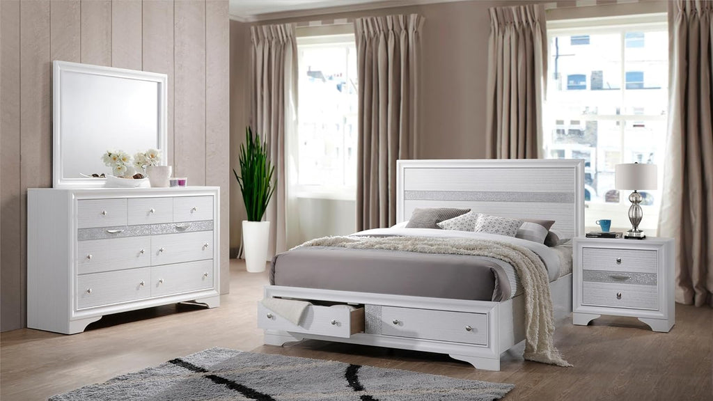 GOWE Traditional Style Full 4 Piece Storage Bedroom Set Made with Wood in White
