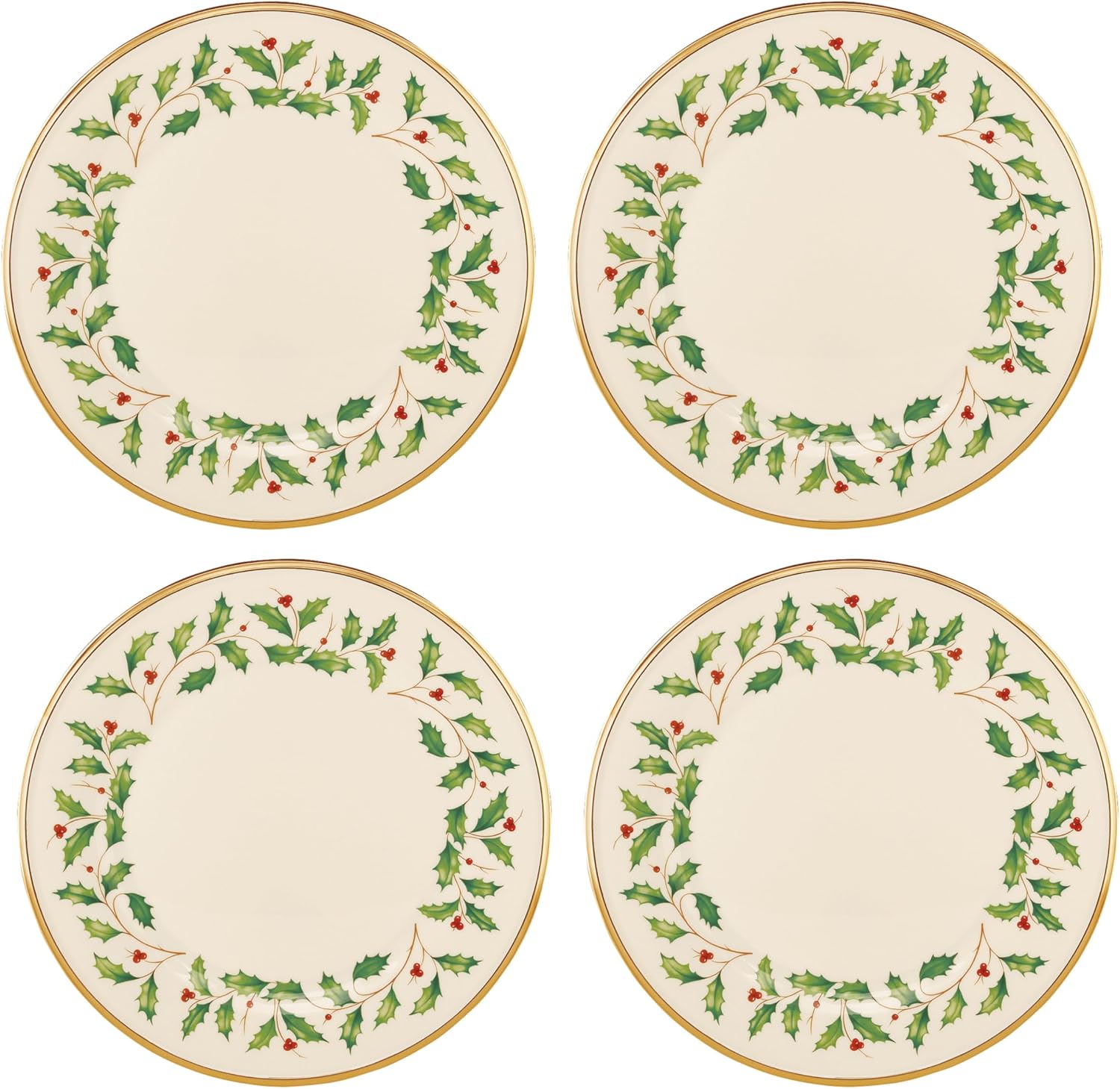 Lenox 897080 Holiday Dinnerware Dinner Plates, Set of 4, Red & Green, Christmas, Hosting