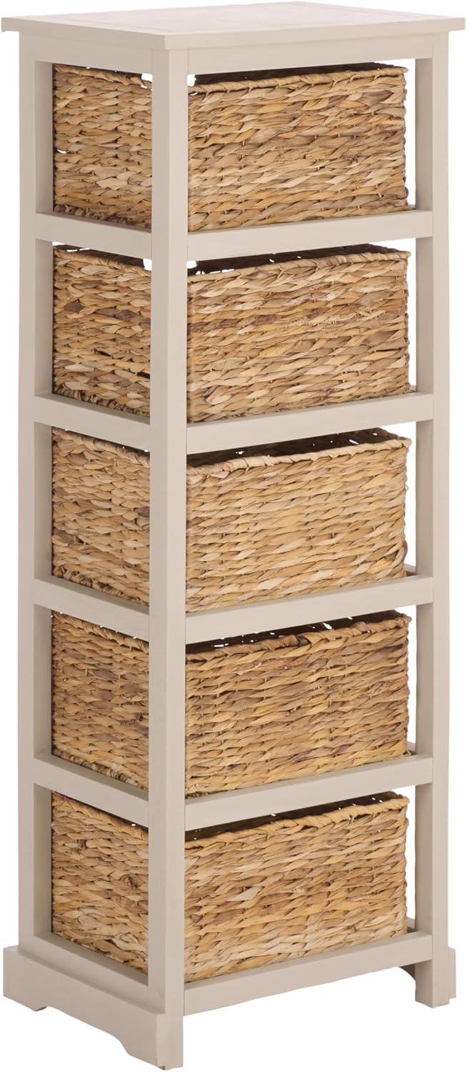 SAFAVIEH Furniture - Vedette 5-Basket Storage Tower - Vintage Grey - Solid Wood - Coastal Basket Tower Design - Ideal for Entryway, Living Room, 17.5'W x 13.5'D x 46'H - Fully Assembled (AMH5739D)