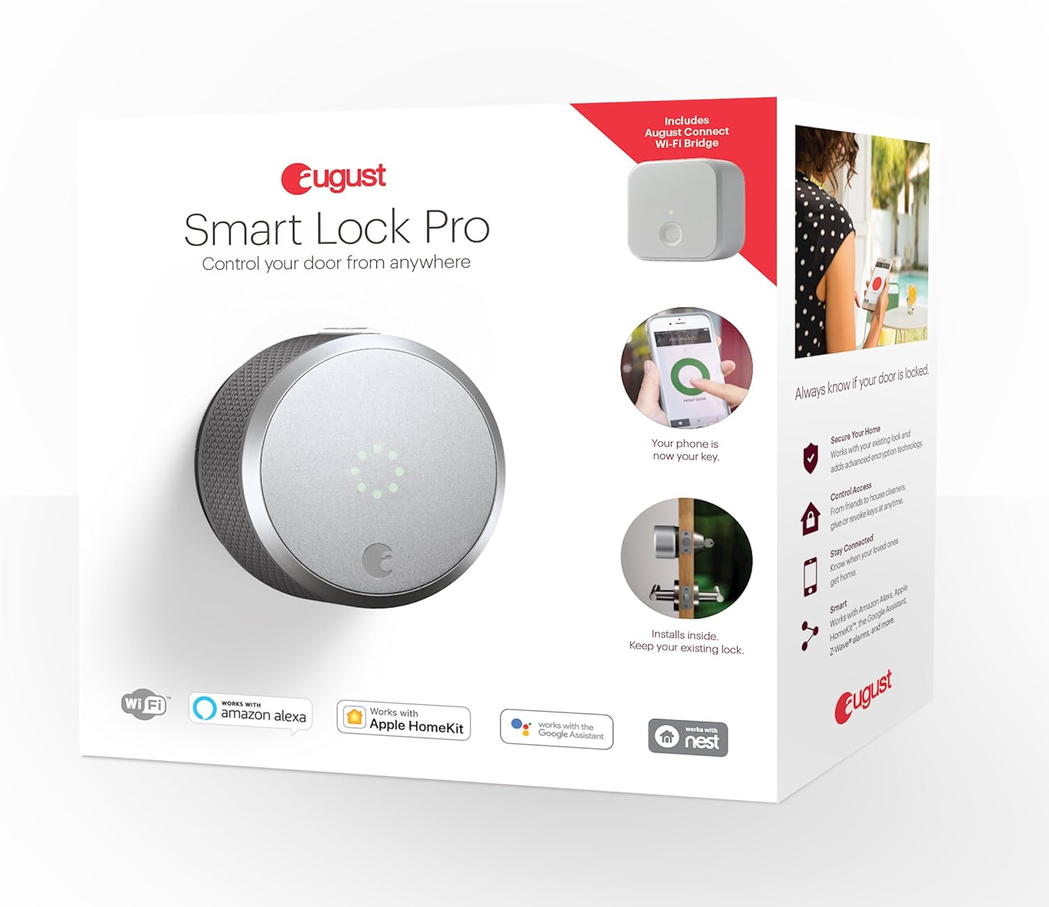 August Home Smart Lock Pro + Connect Hub - Wi-Fi Smart Lock for Keyless Entry - Works with Alexa, Google Assistant, and more – Silver
