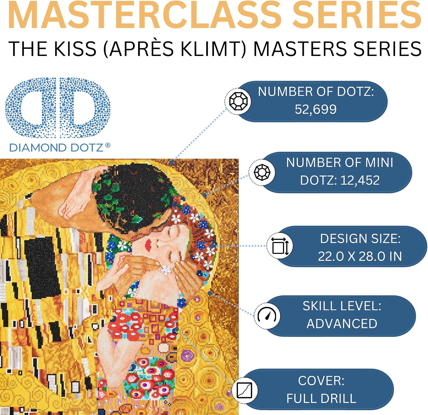 Diamond Dotz The Kiss (Apres Klimt) Diamond Painting Kits for Adults - Diamond Art Kits a Relaxing Creative Craft Kit with Dotz Gems 22x28