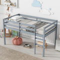 JIVOIT Wood Low Loft Bed Frame with Ladder, Solid Rubber Wooden Twin Loft Bed, Bed Platform of Strengthened Slats, Space Saving Design, No Box Spring Needed (Gray,104)