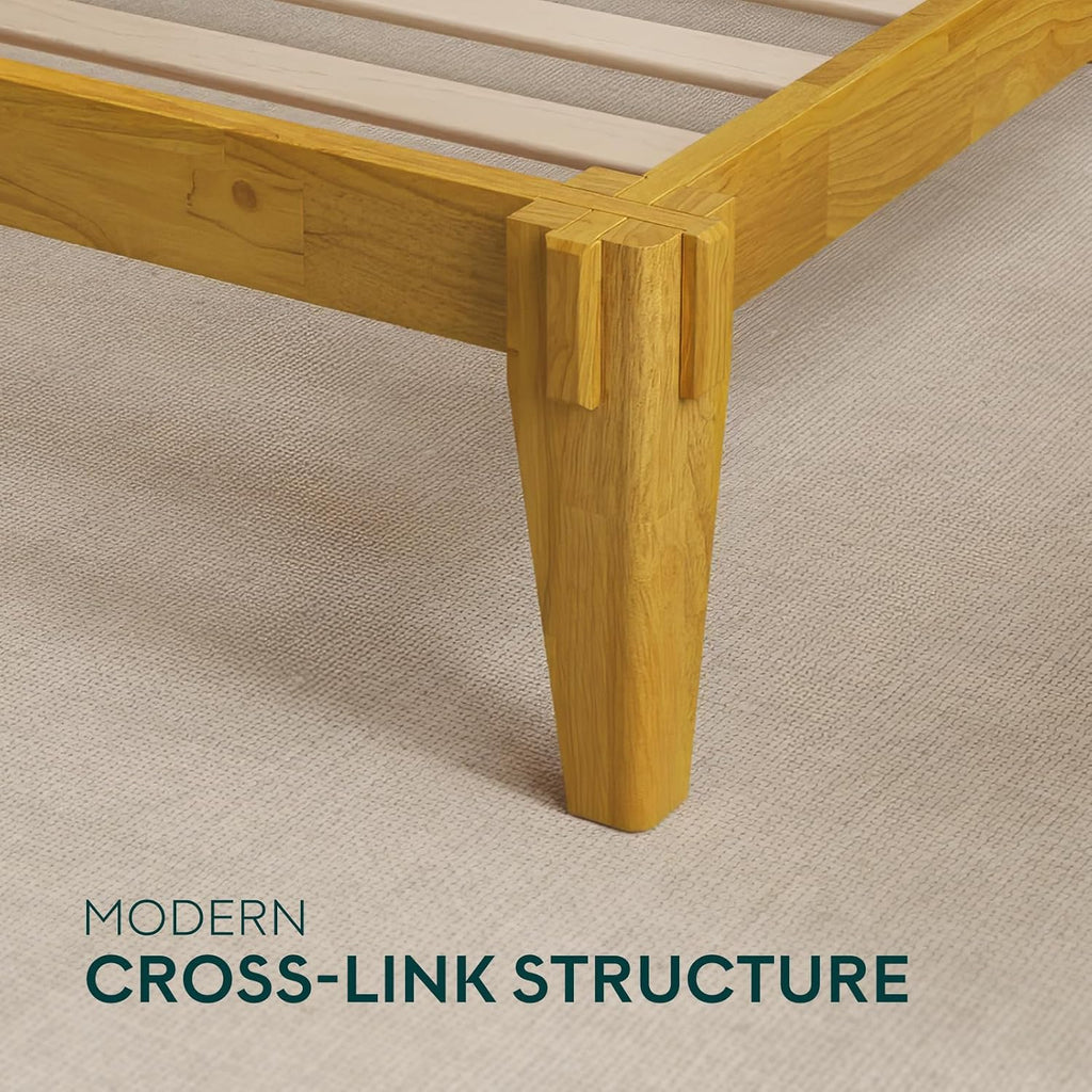 Bme Chalipa 14' King Bed Frame - Solid Wood Platform Bed - Japanese Joinery Bed Frame - Wood Slat Support - No Box Spring Needed - Easy Assembly - Minimalist & Modern Style, Golden Natural