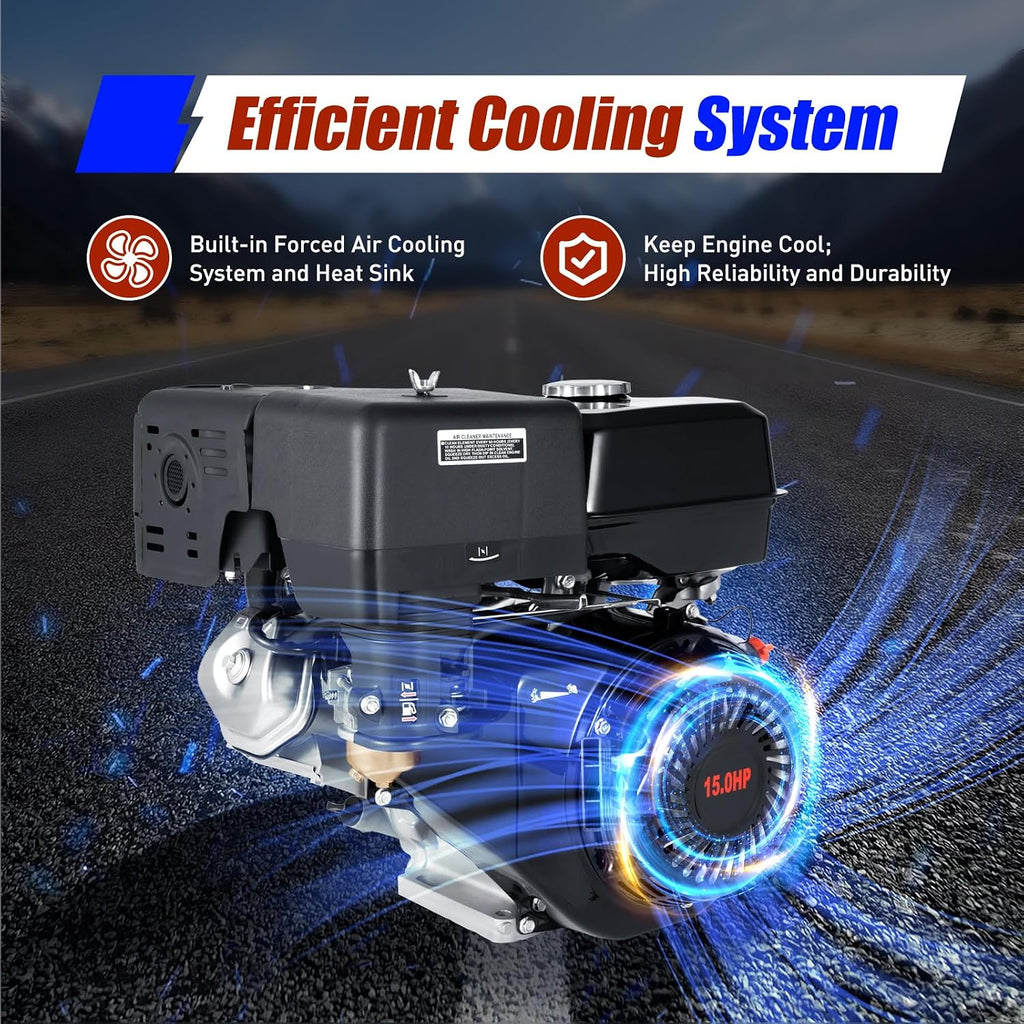 15HP Gas Engine, 4-Stroke 420CC Gas Horizontal Engine, Go Kart Motor Engine, OHV Single Cylinder Manual Recoil Start Petrol Engine for Pumping Machine Microtiller Sprinkler Weeder (15HP, 420CC,Black)