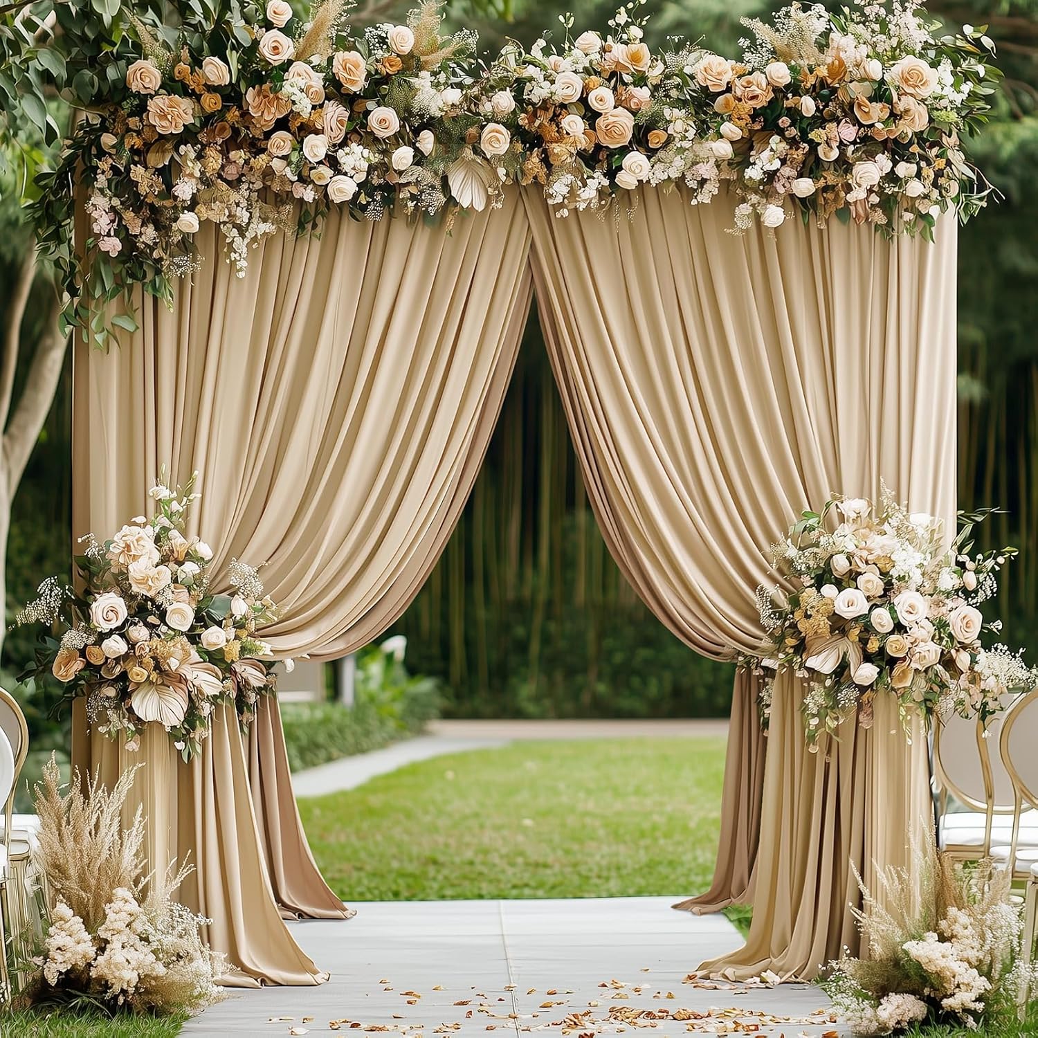 40ftx15ft Champagne Backdrop Curtains for Parties, Wrinkle Free Polyester Photo Backdrop Drapes 8 Panels 15 ft Long Back Drop Cloth for Wedding Birthday Photography Background Party