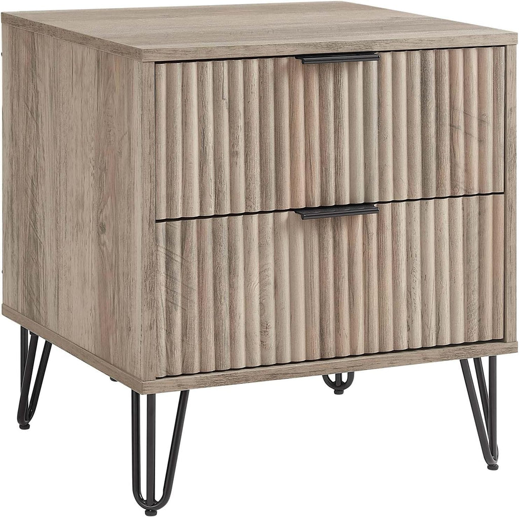 Manhattan Comfort Dumbo 2 Piece Dresser & Nightstand Set, Fluted Night Stand with Hairpin Gold Metal Legs & 3-Drawer Dresser, No Tool Assembly, Storage Cabinet for Bedroom, Living Room in Rustic Grey