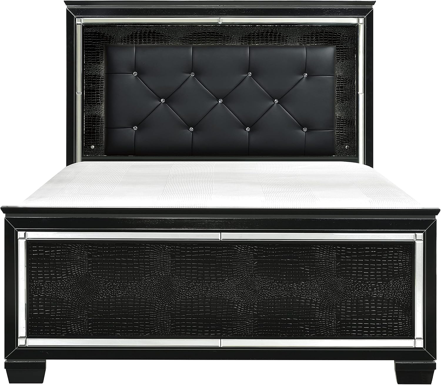 Glamorous Black Finish 3pc Bedroom Set Full Size Bed and Nightstands LED Lighting Tufted Headboard Modern Glam Style