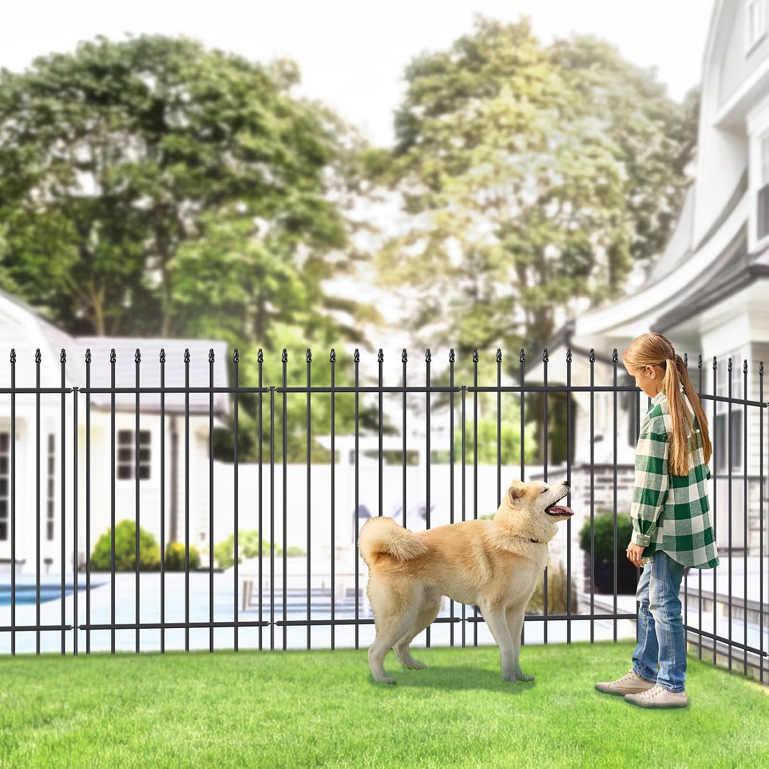 FOREHOGAR Metal Garden Fence 42 in H x 11.5 ft L, Border Fence Panels Animal Barrier for Dogs, No Dig Garden Fencing for Yard Patio Flower Bed Lawn Outdoor, 5 Panels + 6 Stakes Black
