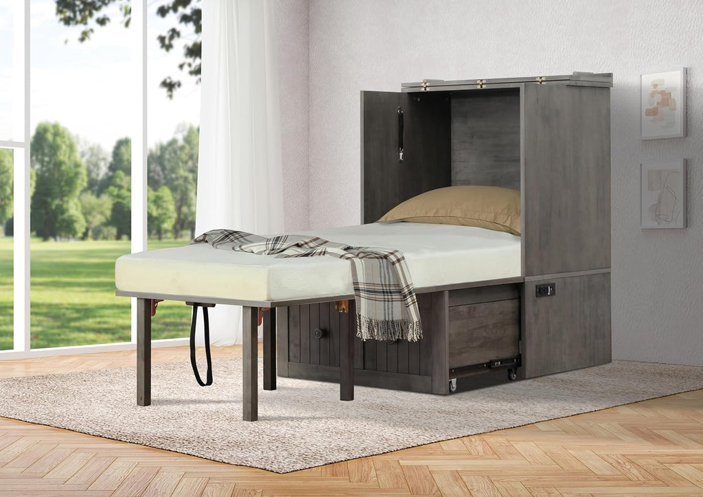 Mega Solutions Murphybedz Tuscany Murphy Cabinet Chest Bed with Charging Station 6 Inch (Galaxy Grey, Single)