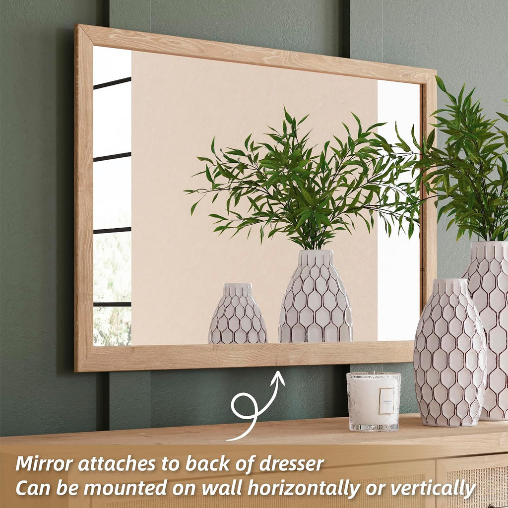Signature Design by Ashley Cielden French Country 6-Drawer Dresser and Mirror with Safety Stop, Light Brown