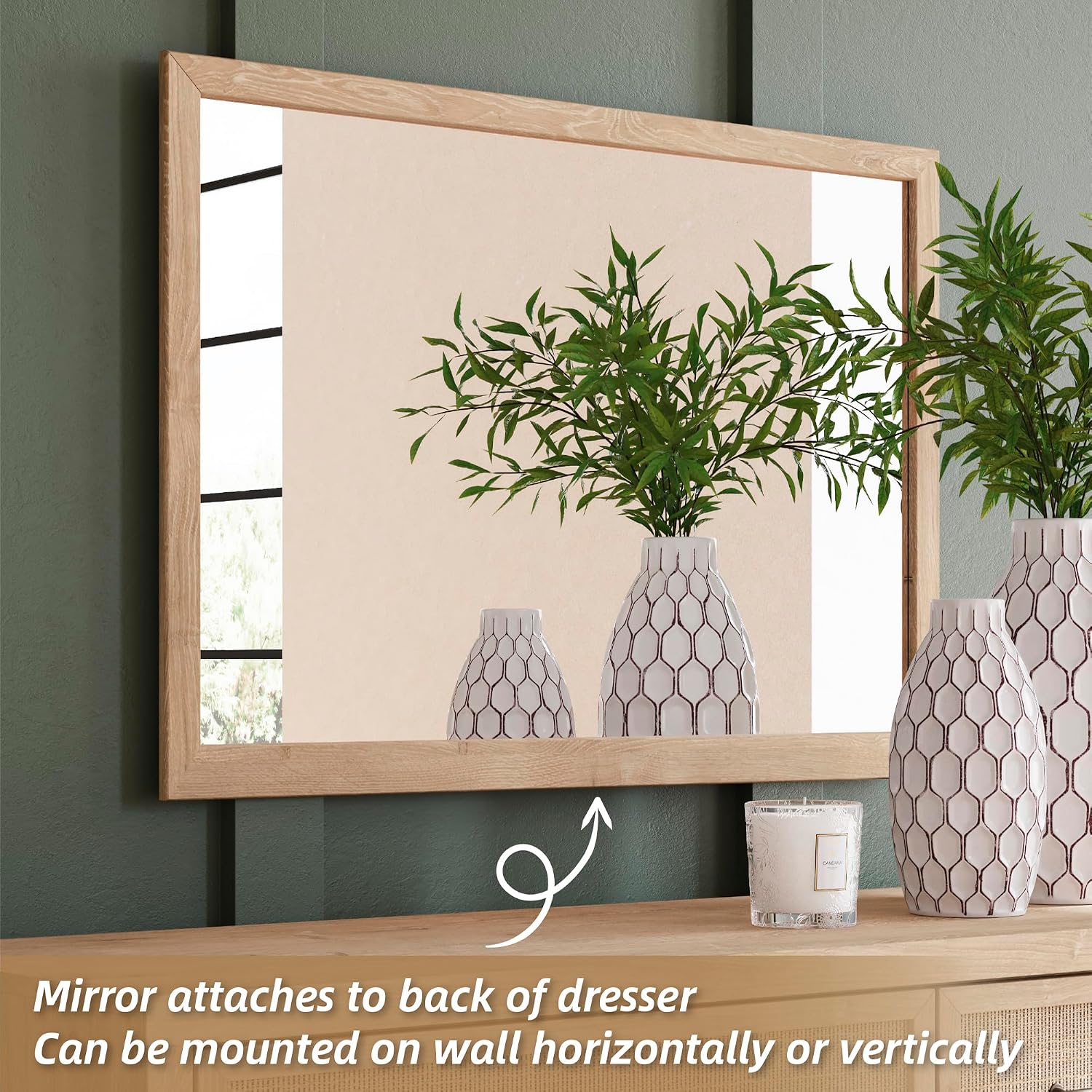 Signature Design by Ashley Cielden French Country 6-Drawer Dresser and Mirror with Safety Stop, Light Brown