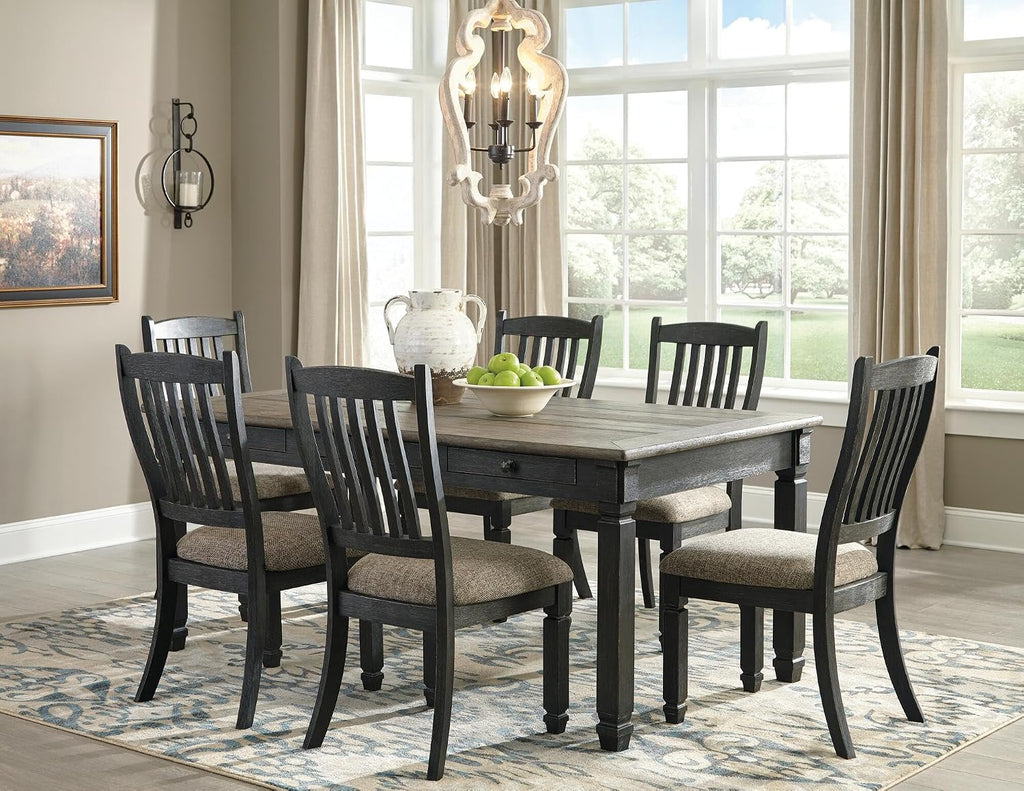 Signature Design by Ashley Tyler Creek Dining Room Upholstered Side Chair, 2 Count, Solid Wood, 19.25' H, Black and Grayish Black