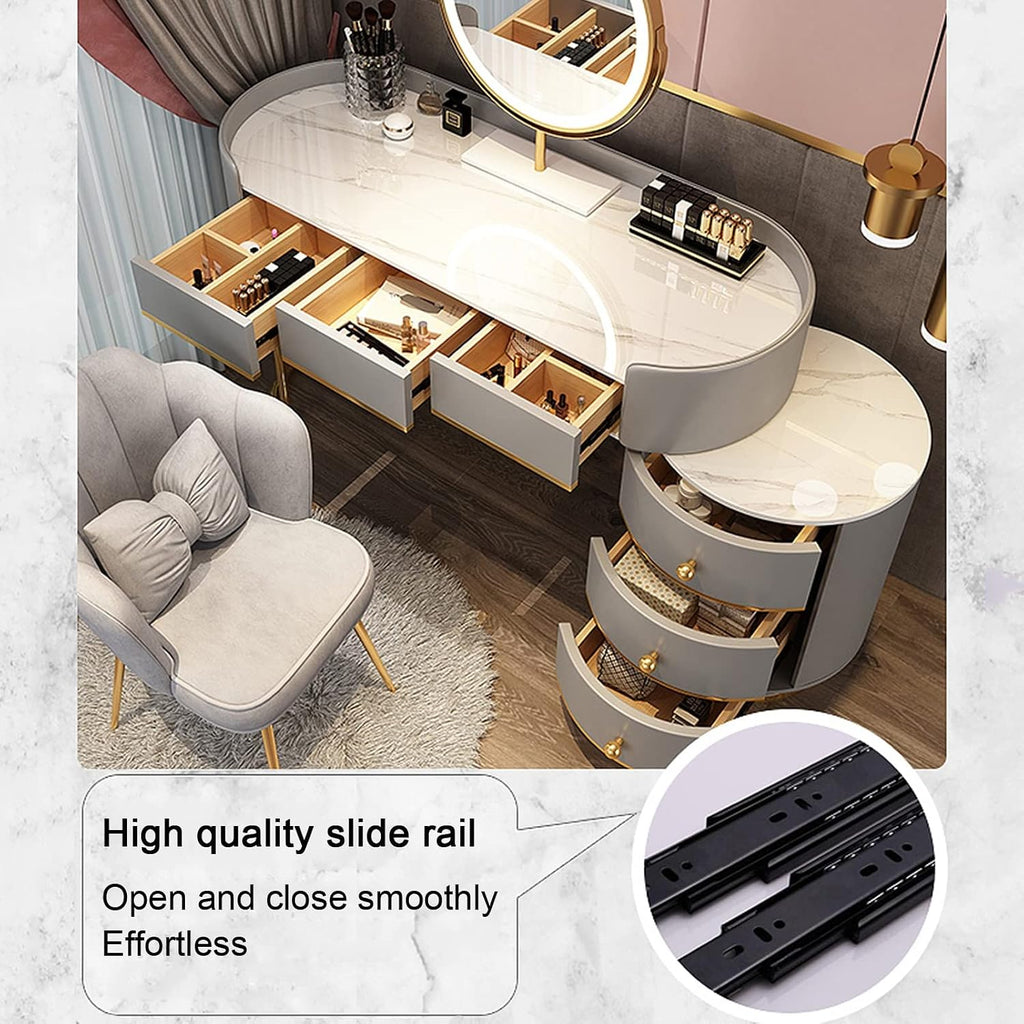Dressing Table Makeup Vanity Table, with Adjustable LED Mirror 3 Color Lighting, Round Vanity Desk Bedside Table and Cushioned Stool Set, Bedroom Furniture Decor(White B-100cm/39.3in)