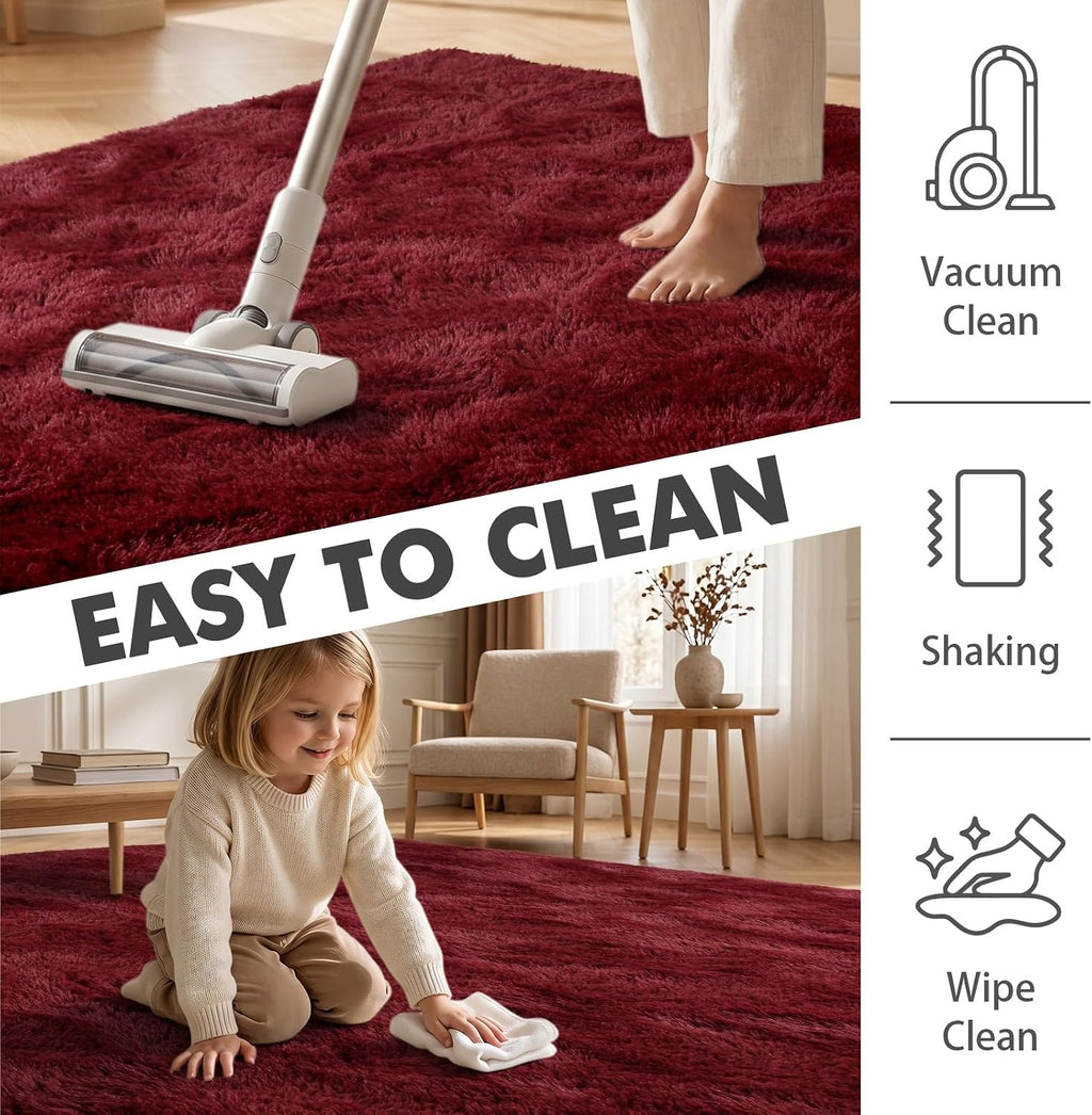 9x12 Ft Extra Large Shag Rugs for Living Room, Ultra Soft Fluffy Furry Area Rugs for Bedroom Indoor Floor, Aesthetic Carpet for Kids Home Decor (Burgundy)