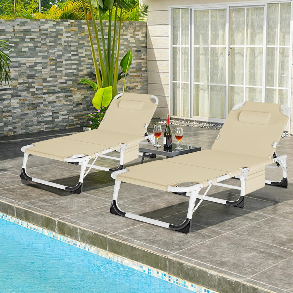 LILYPELLE 3in1 Sun Tanning Chair with Mattress, Heavy Duty Lounger Chairs with Face Arm Hole, Removable Pillow, Outside Chaise Lounge Chair for Sunbathing, Patio, Poolside, Lawn, Beach