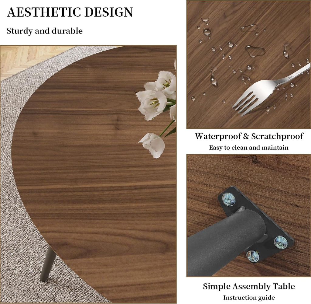HIPIHOM 43.3 Inch Round Dining Table Set for 4, Modern Small Kitchen Coffee Set for Dining Room Kitchen Apartment (Walnut Table + 4 White Shell Chairs)
