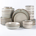 GBHOME 32 Pieces Double Bowls Ceramic Dinnerware Sets for 8, Stoneware Plates and Bowls Set with Reactive Glaze, Scratch Resistant Stoneware Dishes Set, Dishwasher & Microwave Safe