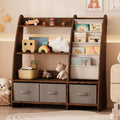 NACHES Kids Bookshelf and Toy Storage Organizer, Montessori Nursery Book Shelves with Sling Rack & Fabric Toy Bins, Toddler Baby Bookcase, Wooden Toy Shelf for Kids Room, Playroom, Sail-Rustic Brown