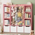 ONBRILL Toy Storage Organizer, Toddler Stuffed Animal Storage, Kids Toy Shelf with 6 Open Cubbies & 4 Movable Toy Chest, Bookshelf for Kids Room Playroom Bedroom Nursery (Pink)