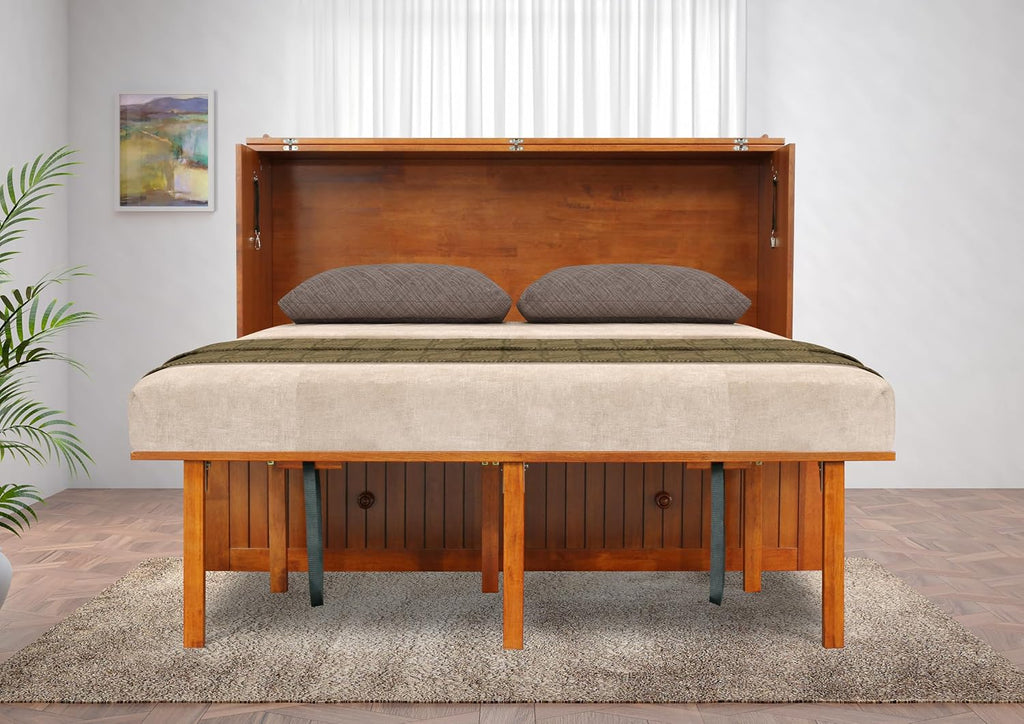 Mega Solutions Murphybedz Tuscany Murphy Cabinet Chest Bed with Charging Station 6 Inch (Cherry, Queen)