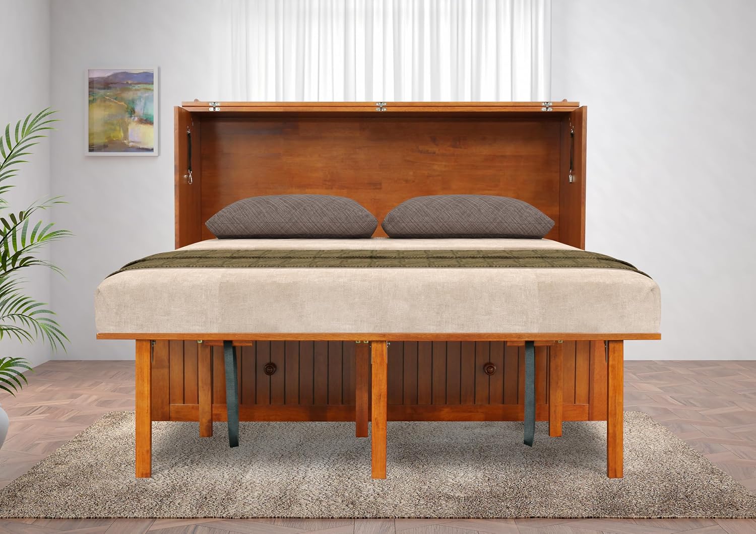 Mega Solutions Murphybedz Tuscany Murphy Cabinet Chest Bed with Charging Station 6 Inch (Cherry, Queen)