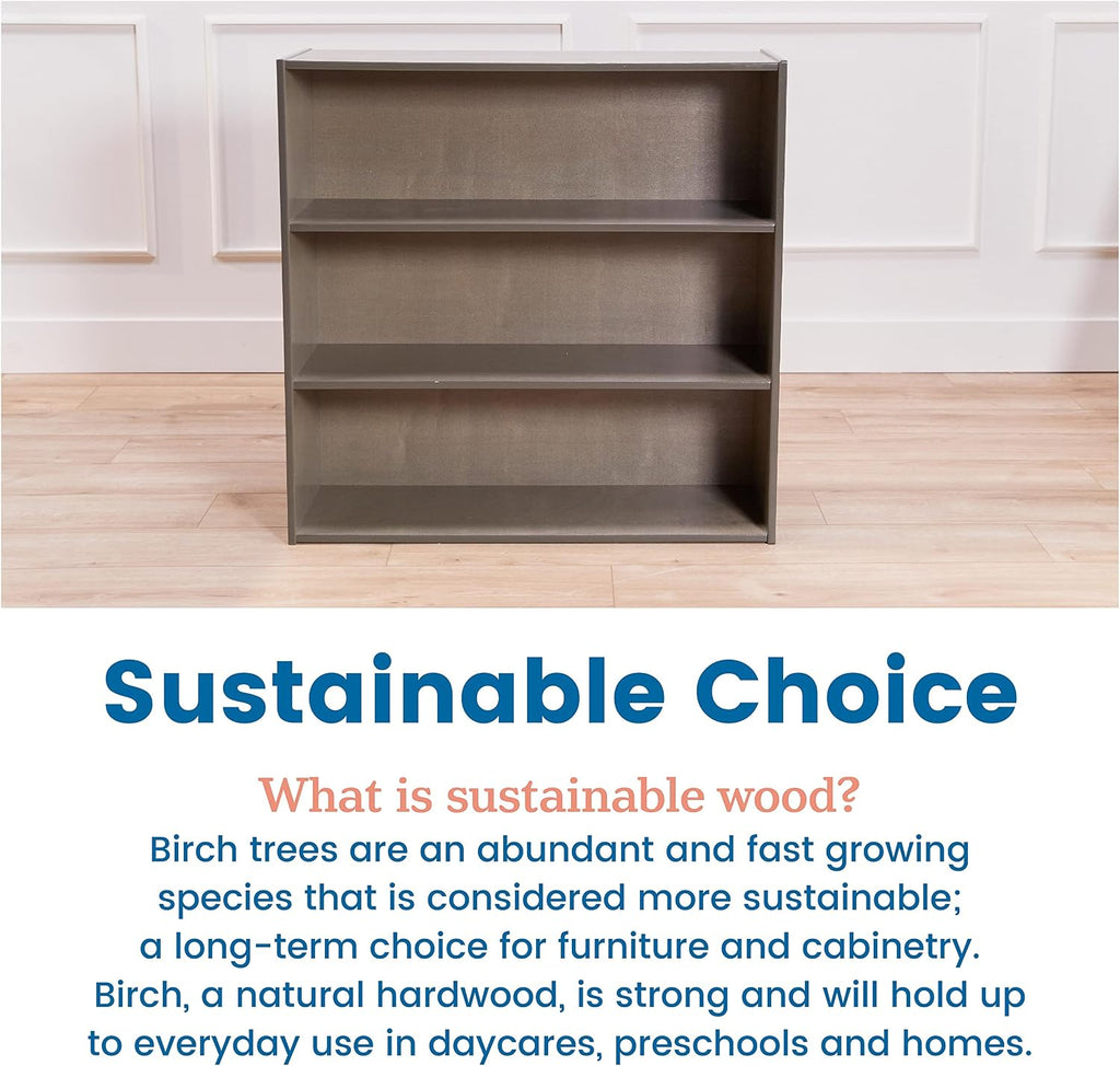 ECR4Kids Birch Streamline 3-Shelf Storage Cabinet, 36in High, Bookcase for Classroom and Playroom, Grey Wash
