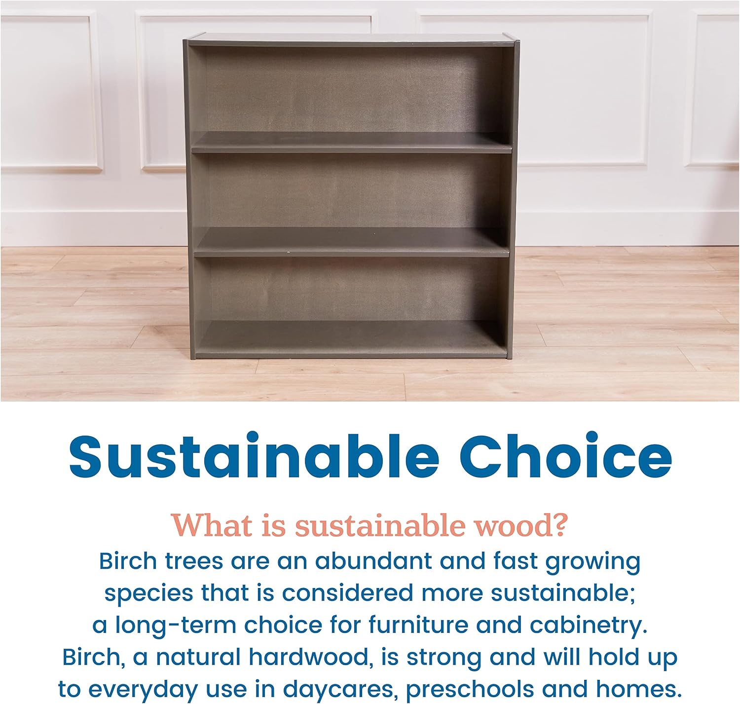 ECR4Kids Birch Streamline 3-Shelf Storage Cabinet, 36in High, Bookcase for Classroom and Playroom, Grey Wash