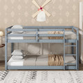 Ball & Cast Twin Over Twin Bunk Bed,Solid Rubber Wooden Low Floor Platform Bed with Ladder and Full Length Guardrail,Slat Support,Bedroom Furniture for Girls Boys,Grey