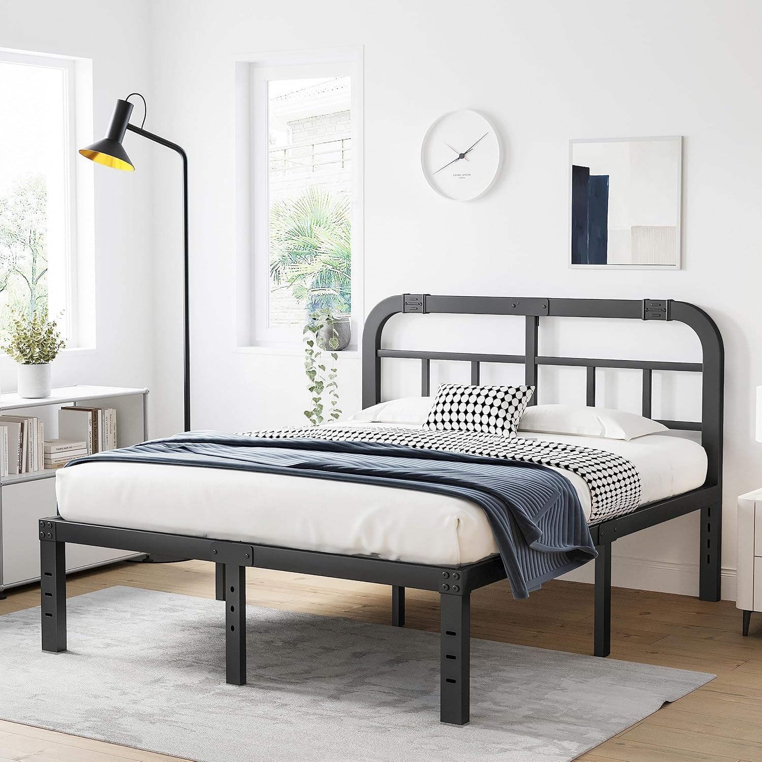 ZIYOO California King Bed Frame with Headboard 18 inch High Heavy Duty Steel Slat with 1500lbs Support, Easy Assembly, Noise Free-Black