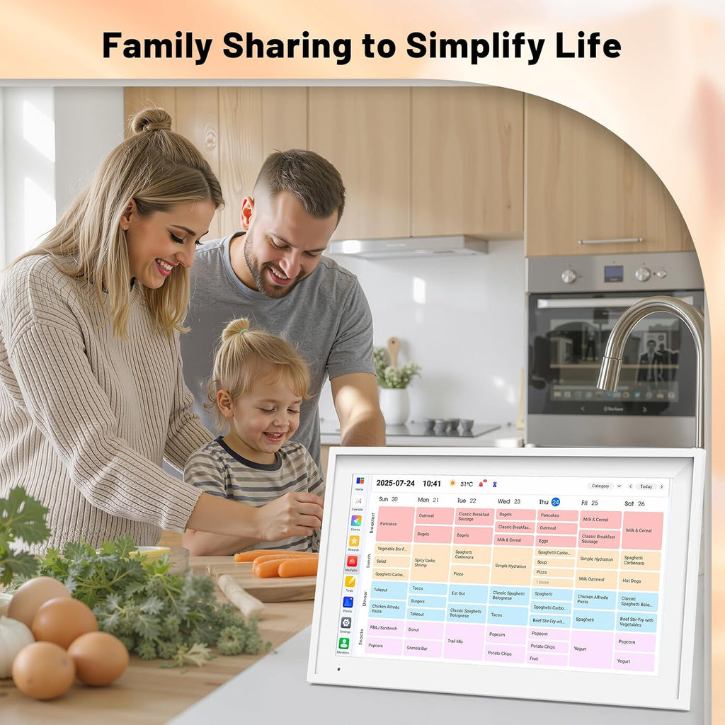 Digital Calendar 15.6' Smart Calendar&Chore Chart, 1920 * 1080 Interactive Touchscreen Electronic Calendar for Family Schedules, 64GB Wifi Meal Planner, Wall&Desk Mountable Calendar-White