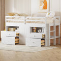 JIVOIT Twin Size Loft Bed with 4 Drawers, Underneath Cabinet and Shelves, Muti-Functional Loft Bed with Full-Length Guardrails and Ladder, Space-Saving Low Loft Bed for Kids Teens (White & 4 Drawers)