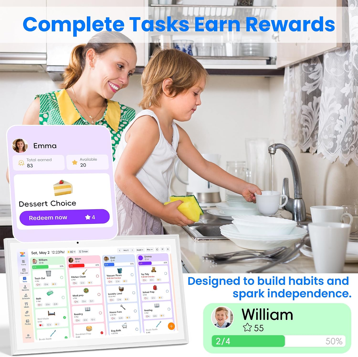 15.6' Smart Digital Calendar, Touchscreen Family Planner, No Subscription Required, 32GB, Multi-User Sync, Wall/Desk Mountable with Magnetic Accessories, Gifts for Mom Dad