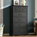 Farmhouse 6 Drawer Dresser for Bedroom, Tall Rustic Chest of Drawers with Metal Handle, Wood Vintage Storage Tower Cabinet, Wooden Closet Storage Dressers Organizer for Living Room, Hallway, Black