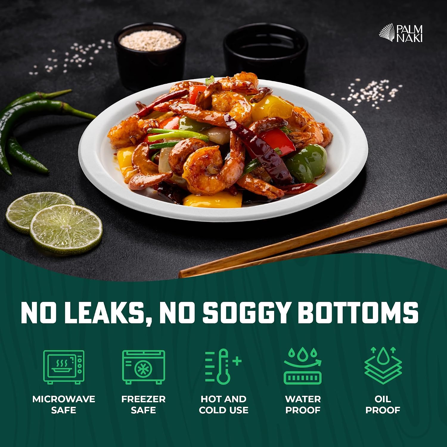 Bulk Case: 9' Heavy Duty Paper Plates | Compostable & Biodegradable | Made from Sugarcane Bagasse | Leak-Resistant & Sturdy | Microwave Safe | PFAS-Free | 9 Inch | 8 x 80-Pack (640 Pcs) | Palm Naki