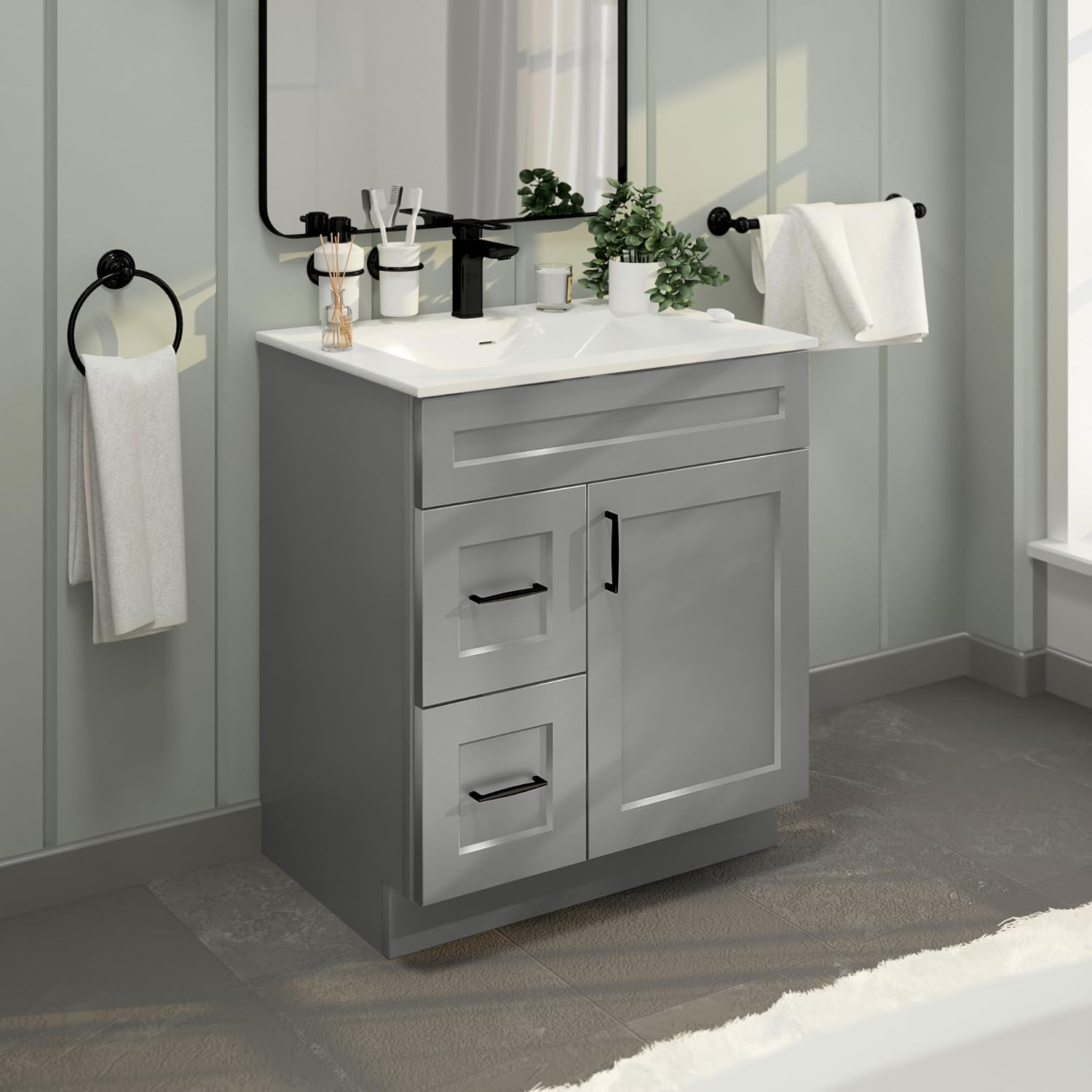 31' Bathroom Vanity Top with Integrated Sink – Solid Surface Resin Streamline Countertop, Single Faucet Hole, Built-in Overflow, Easy-to-Clean Matte White Finish, 31' W x 22' D