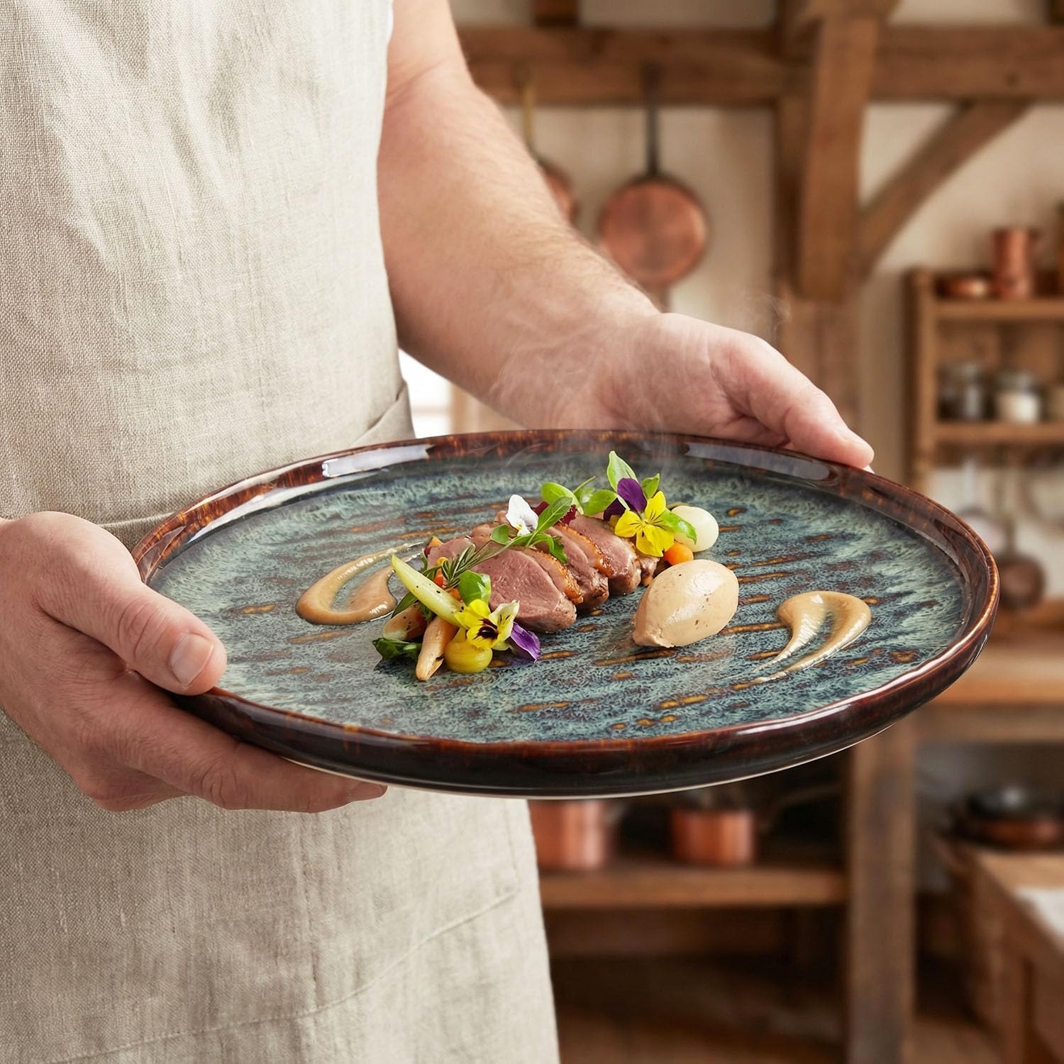 This 12-piece round active glaze porcelain tableware set includes plates, bowls, and soup plates, serving up to 4 people. It is microwave and dishwasher safe. (Set (No.4))
