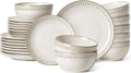 LE TAUCI 24 Piece Dinnerware Sets for 8, Large Plates and Bowls Sets, Ceramic Dishes Set for 8, Modern Stoneware Tableware, Chip Resistant, Ideal for Hosting, Reactive Beige (8'&10' Plate, 27oz Bowl)