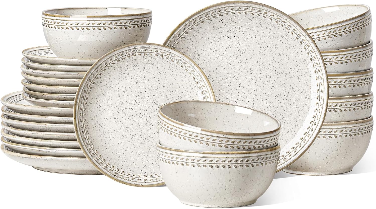 LE TAUCI 24 Piece Dinnerware Sets for 8, Large Plates and Bowls Sets, Ceramic Dishes Set for 8, Modern Stoneware Tableware, Chip Resistant, Ideal for Hosting, Reactive Beige (8'&10' Plate, 27oz Bowl)