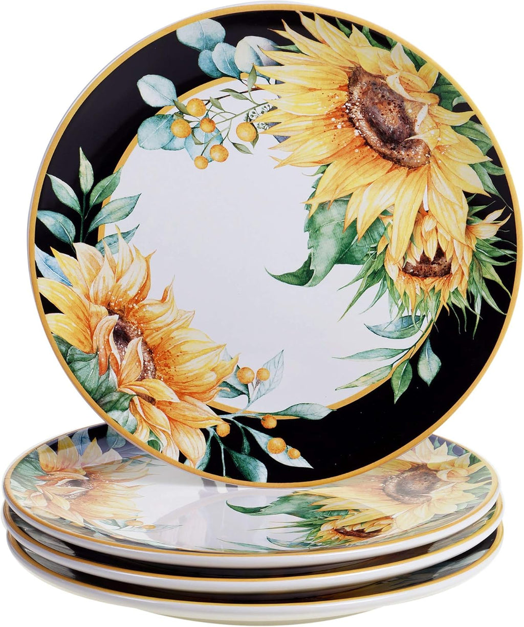 Sunflower Fields 16-Piece Ceramic Dinnerware Set – Great for Fall Gatherings, Daily Meals, Brunches, or Hosting – Service for 4 Includes Dinner Plates, Salad Plates, Bowls & Mugs