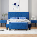 Full of Luxury 4-Pieces Bedroom Sets Queen Size Upholstered Bed Frame with Rivet Design,2 Nightstands and A Tufted Storage Ottoman for Girls,Boys,Kids,Teens, Adults (Blue-@A)
