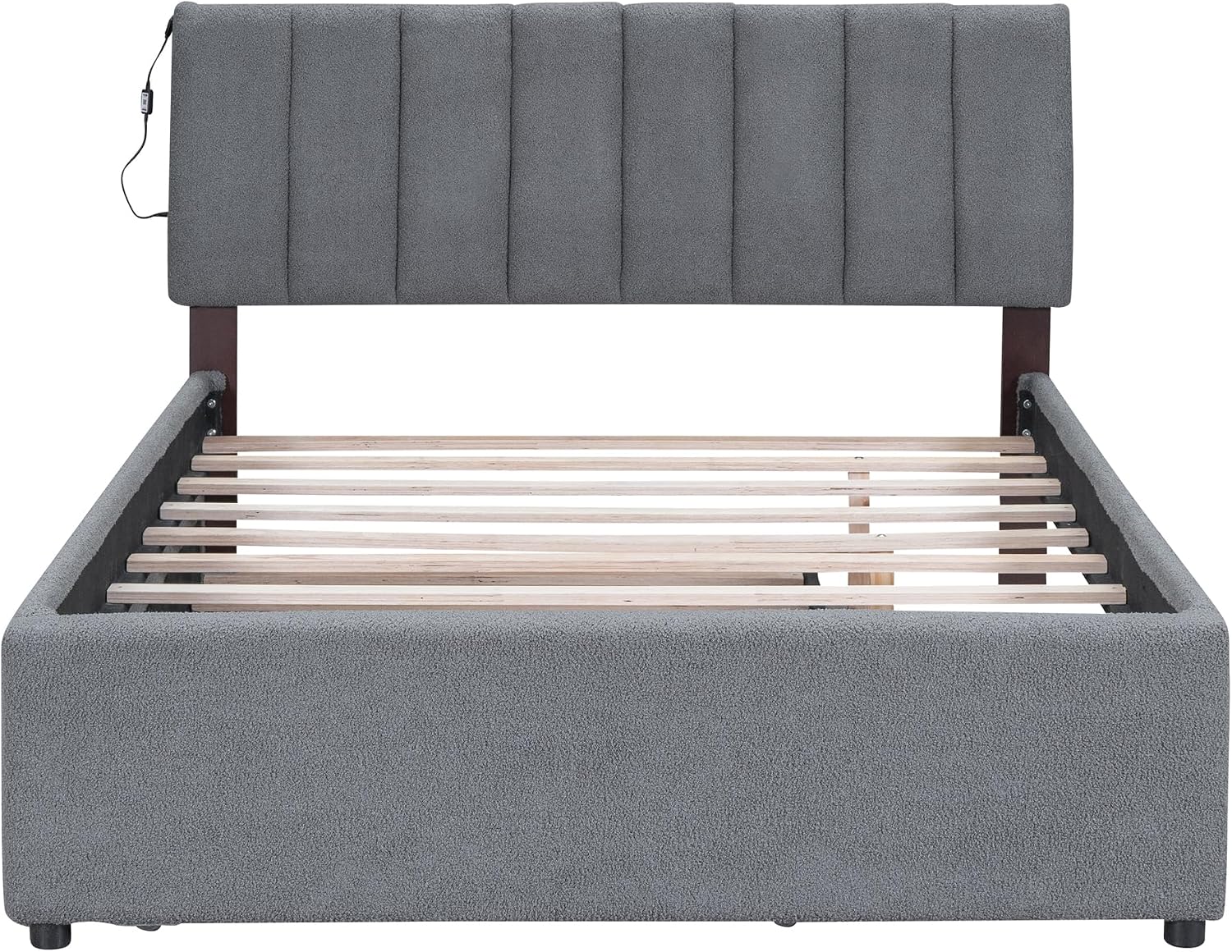 Teddy Fleece Full Size Upholstered Platform Bed Frame for Boys Girls Kids Adults Toddler with Trundle, Gray