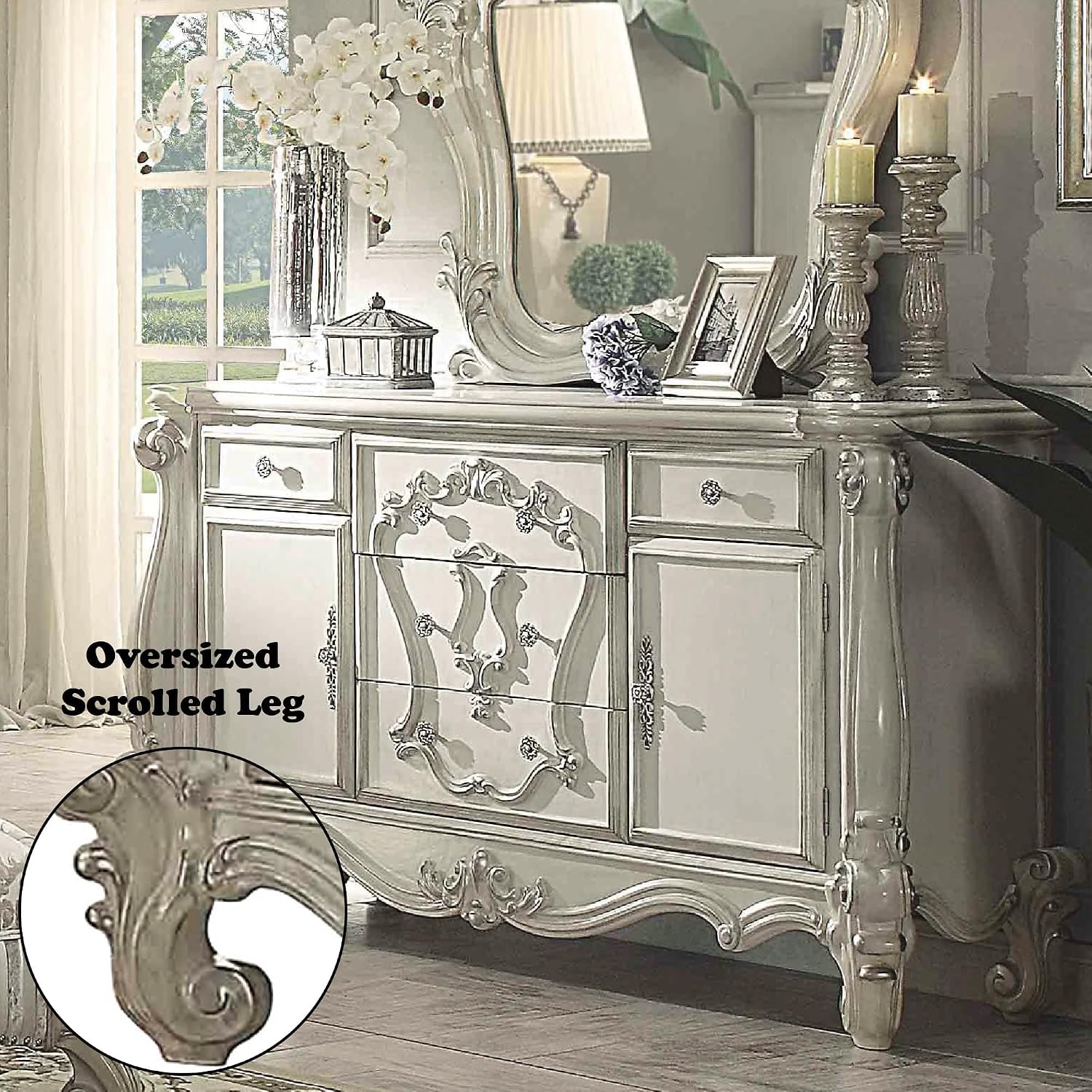 Acme Versailles Wooden 5 Drawer Dresser in Bone and White