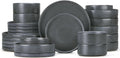 Herogo Dinnerware Dishes Sets with Salad Bowls, 24 Piece Plates and Bowls for 6, Dishwasher & Microwave Safe Ceramic Stoneware for Kitchen, Dark Gray