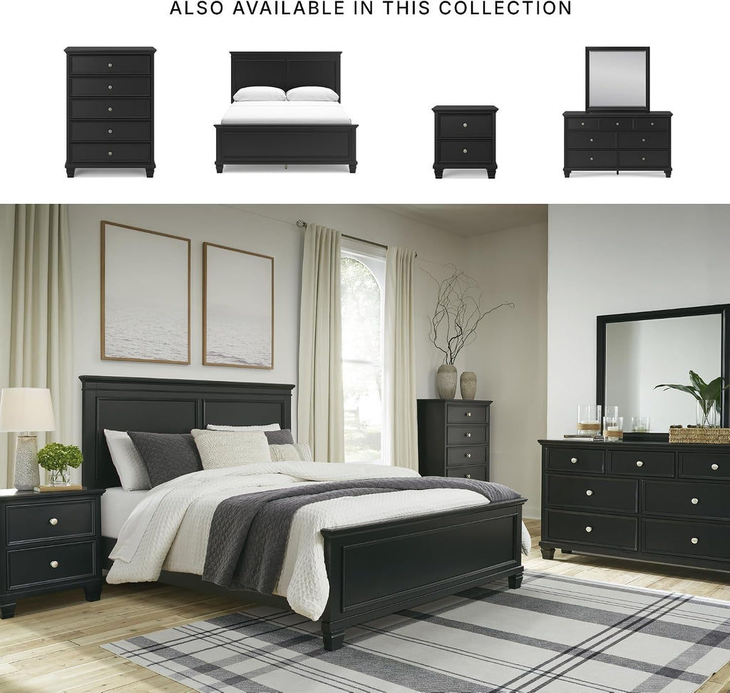 Signature Design by Ashley Lanolee Transitional Queen Panel Bed with Tapered Feet, Foundation or Box Spring Needed, Black