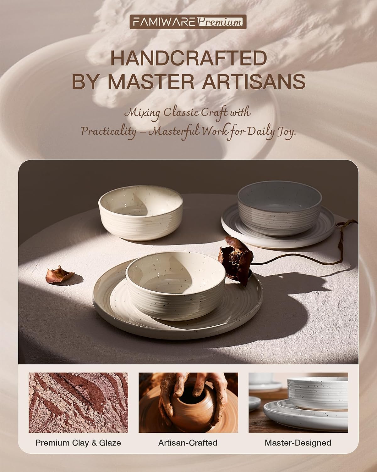 18-Piece Stoneware Dinnerware Set – Flared Plates and Bowls with Reactive Glaze, Speckles & Spirals, Chip & Scratch Resistant Dishes, Dishwasher Safe, Service for 6, Gift Box, White