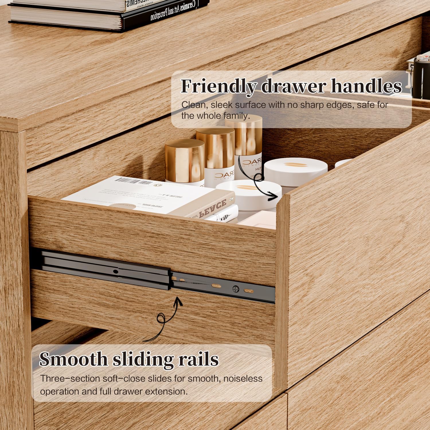 Chrangmay Modern Chest of Drawers with 6 Drawers,Deep Drawers,Clothes Organizer,Large Storage Cabinet for Living Room, Bedroom,Hallway,with Anti-Tipping Device,Raw