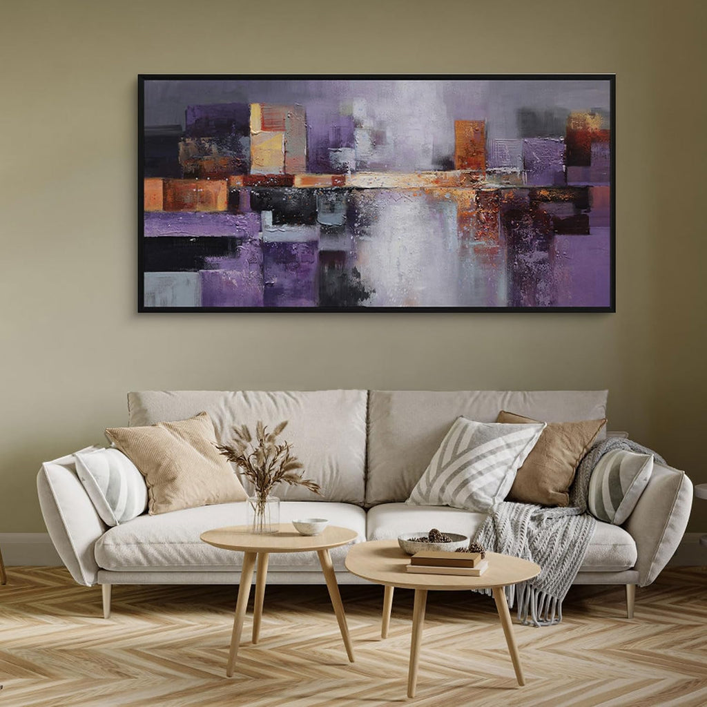 yiijeah Abstract Purple Wall Decor Bedroom Canvas Bathroom Art Picture Items for Women Framed Artwork Print 48x24 Inches